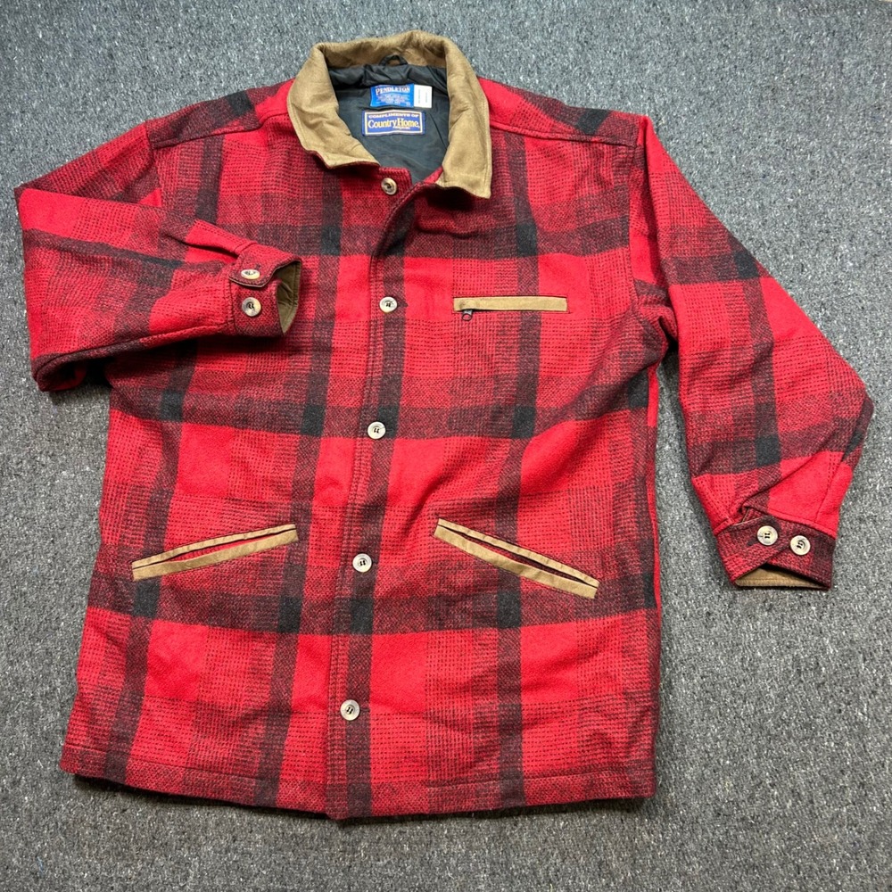 Pendleton Wool Jacket M Mens Red Plaid Buffalo Check Thinsulate Country Home